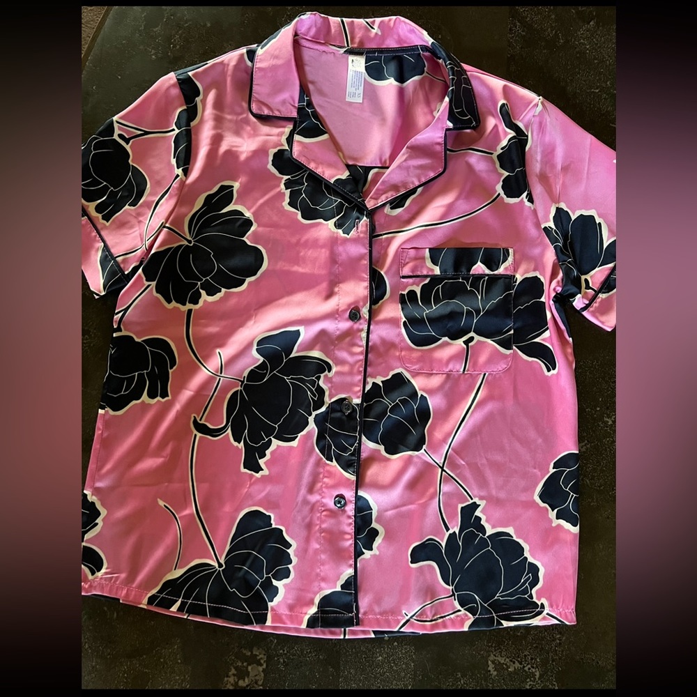 Pink Floral Pajama Top
